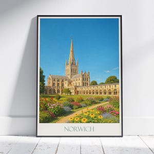 Norwich Kathedrale Reise Poster, England | Historisches Wahrzeichen Großbritanniens Kunstdruck | Serene Garten-Wand-Dekor