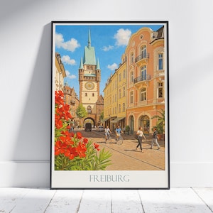 Freiburg Travel Poster, Germany Historic City Art | Schwabentor Gate Print & Old Town Wall Decor