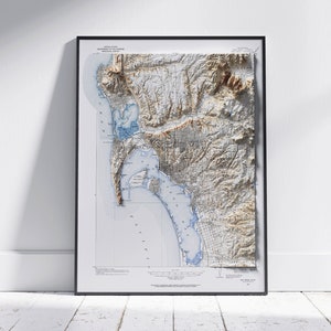 San Diego, Californie ~ impression de carte 2D vintage en relief ombré ~ affiche murale art déco topographie