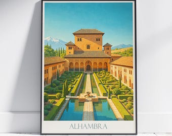 Póster de viaje de la Alhambra, España: Arte mural pintado en Granada