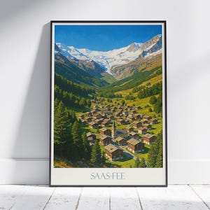Saas-Fee Travel Print ~ Schweiz Reise Poster Wand Kunst Home Decor personalisiertes Geschenk gerahmt