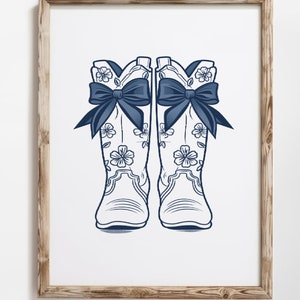 Coquette Bow Cowgirl Boots Print, Coastal Cowgirl Wall Art, Girly Western Print, College Apartment Aesthetic, Western Cowgirl Wall Art Print