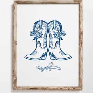 Coquette Bow Cowgirl Boots Print, Coastal Cowgirl Wall Art, Girly Western Print, College Apartment Aesthetic, Western Cowgirl Wall Art Print