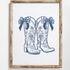 Coquette Bow Cowgirl Boots Print, Coastal Cowgirl Wall Art, Girly Western Print, College Apartment Aesthetic, Western Cowgirl Wall Art Print