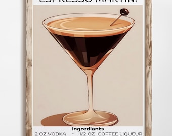 Espresso Martini Art, Espresso Martini Print, Martini Art Poster Print, Cocktail Recipe Art Poster, Signature Drink Sign, Alcohol Prints