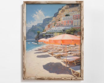Wybrzeże Amalfi, Wydruk wybrzeża Amalfi, Plakat wybrzeża Amalfi, Sztuka wybrzeża Amalfi, Wybrzeże Amalfi we Włoszech, Wydruk włoskiego Amalfi, Sztuka ścienna plażowa, Nadmorskie