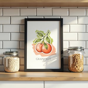 Grapefruit Wall Art, Grapefruit Print, Citrus Kitchen Decor, Fruit Wall Art, Modern Botanical Poster, Digital Download
