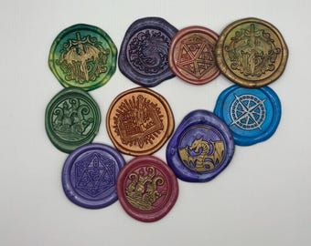 Fantasy Assorted Wax Seal Stickers, Set of 10, D&D Stickers, Letter Writing Self-Adhesive Wax Seal Stickers, Pen Pal Supplies