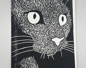 Cat in Shadow Hand-Printed Linocut Greeting Cards