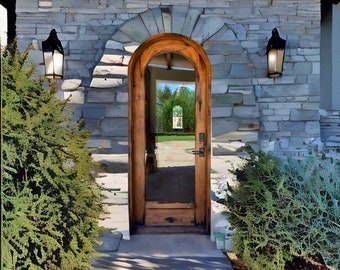 Custom Built Solid Wood Arched Door, Natural Wooden Pantry Door, Entrance Front Door, Top Lite Interior exterior Double or Single Glass Door