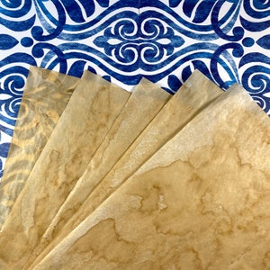 Hojas de papel glassine teñido de café de gran tamaño / 5 hojas de 20" x 16" cada una / Papel grunge, papel vintage, suministros para diarios basura, efímeras