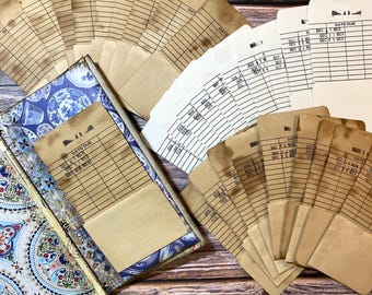 Library Card Pockets Junk Journal Pockets Retro Date Due | 10 | Choose: Plain Stamped, Coffee Dyed, Stamped, Un-Stamped |Junk Journal Supply