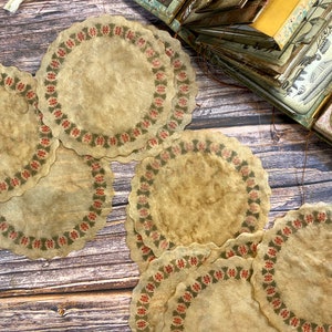 10 Coffee Stained Glassine Doilies With Print | For Ephemera Or Doily Envelopes | Vintage Style Doilies, Junk Journal Supplies, Grungy