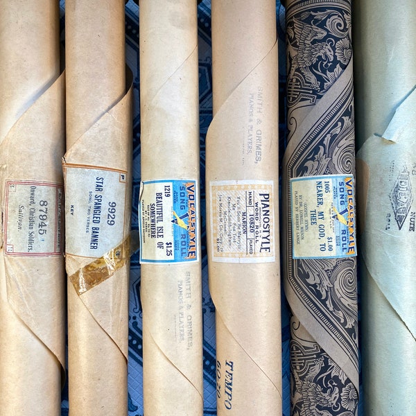 Vintage Piano Roll Paper | Antique Pianola Player Piano Paper | Choose Roll In Box, Cut Down Or Folded | Grungy Paper, Junk Journal Supplies