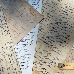 Caligrafia vintage com estêncil à mão em papel tingido com café | 5 folhas | Carta ou assinatura | Escolha a cor da tinta | Papel de diário de lixo, Ephemera