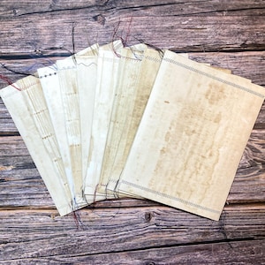 Coffee Dyed Papers with Stitching Sewn Papers Coffee Dyed Paper | Choose Stitch & Thread Color Junk Journal Supply, Junk Journal Ephemera