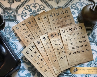 Vintage Style Bingo Cards Coffee Dyed Bingo Cards Made Of Chipboard | Set Of 10 | Junk Journal Supply, Ephemera, Scrapbooking, Blank Journal
