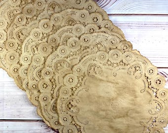 Paper Doilies Vintage Style French Lace Aged | 12 Inch | 10, 50, 100 | Wedding Place Setting | Party Placemats | Elegant, Rustic, Farmhouse