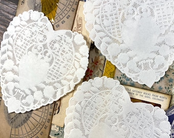 Vintage Paper Doilies Heart Doily Rare 1950s Lace Doily Delicate Floral Weave Pattern | 3 | Junk Journal Supplies, Ephemera, Scrapbooking