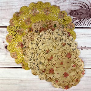 Kleedjes bloemen bedrukte kleedjes koffiegeverfde kleedjes kantpapier | 5-delige variatiebundel | Vintage onderleggers, benodigdheden voor tijdschriften, kortstondige