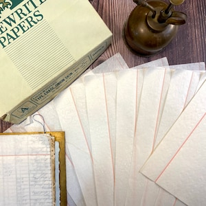 Papel de cáscara de cebolla vintage, papel para máquina de escribir con rayas rojas, 10 hojas, papel vintage, suministros para revistas basura, material efímero