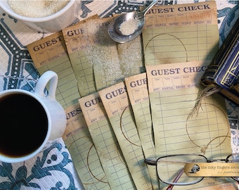 Coffee Dyed Guest Checks | 10 | Junk Journal Paper, Junk Journal Supply, Mixed Media, Ephemera, Collage, Scrapbooking, Coffee Stained
