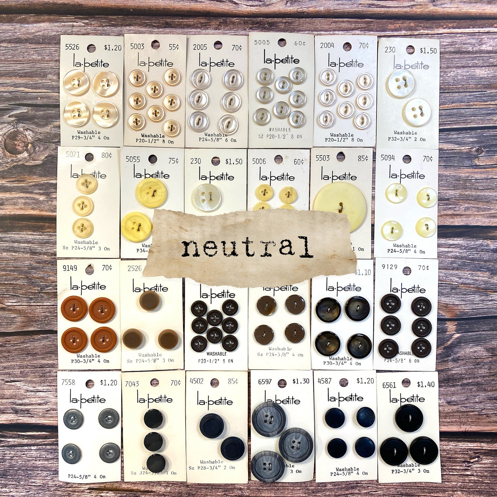 Vintage Button Cards | 5 Button Cards | Choose Color Family | Junk ...