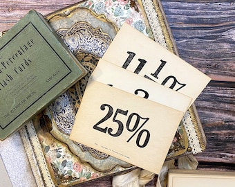 Vintage Flashcards Cards Large Antique Fraction Percentage Cards | Vintage Ephemera, Junk Journal Supplies, Scrapbooking, Mixed Media