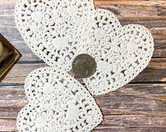 Vintage Embossed Heart Doilies: Tiny Paper Ephemera, Scrapbooking (Set of 3)