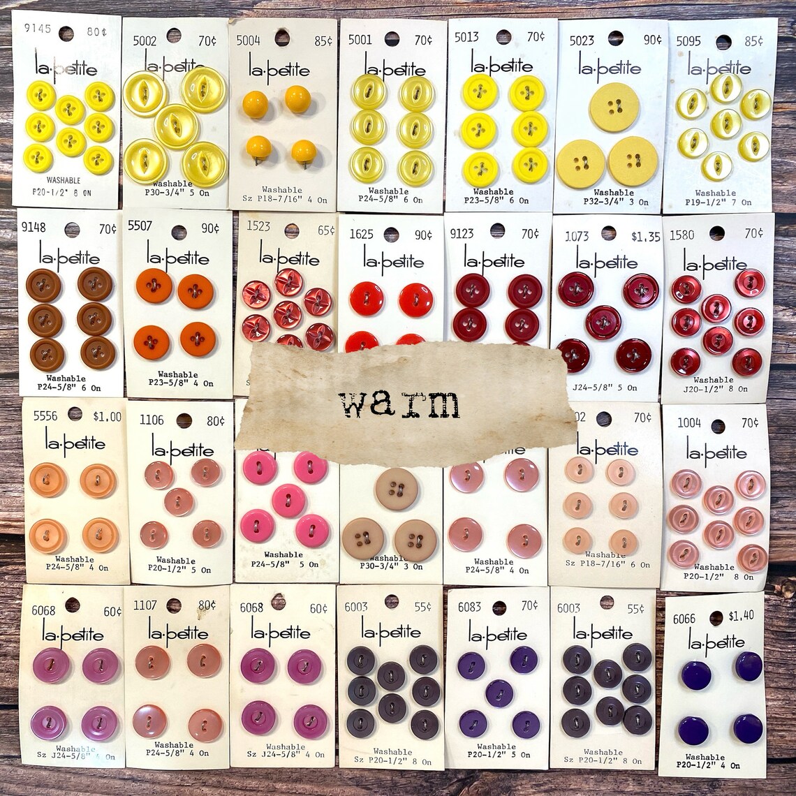 Vintage Button Cards | 5 Button Cards | Choose Color Family | Junk ...