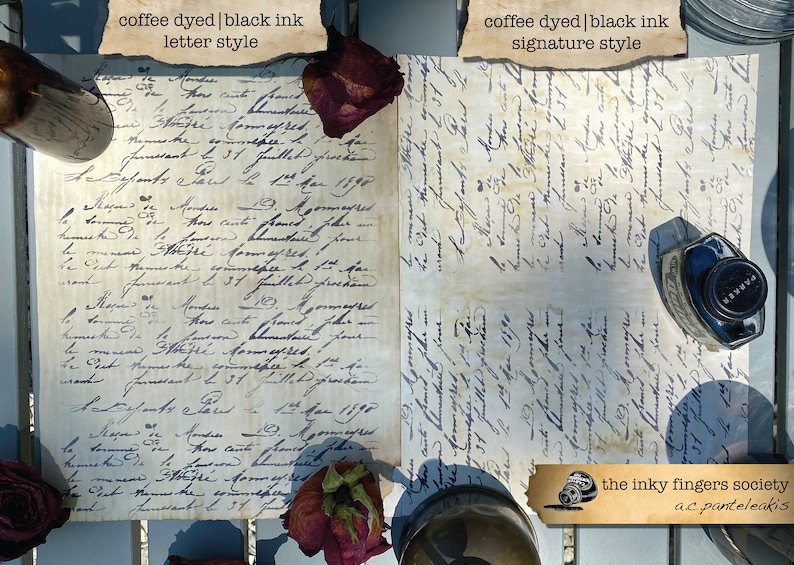 Hand Stenciled Vintage Handwriting on Coffee Dyed Paper | 5 Sheets ...