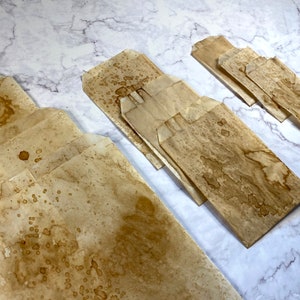 15 bolsitas de celofán estilo vintage con efecto café / Paquete de 3 tamaños variados / Celofán vintage, papel con efecto grunge, material para diarios basura, efímeras