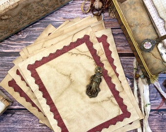 Junk Journal Papers Coffee Dyed Certificate Diploma rouge | 10 feuilles | Grungy, Fournitures pour journaux indésirables, Supports mixtes, Éphémères