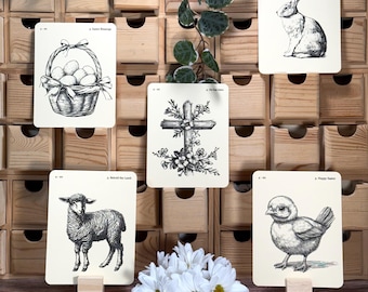 Vintage Style Easter Flash Cards: Farmhouse Rustic Decor, Set of 5