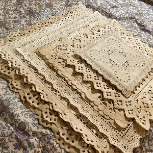 12 Coffee Stained Square Lace Paper Doilies Bundle | Variety Of Sizes & Patterns | Vintage Doilies, Junk Journal Supplies, Ephemera