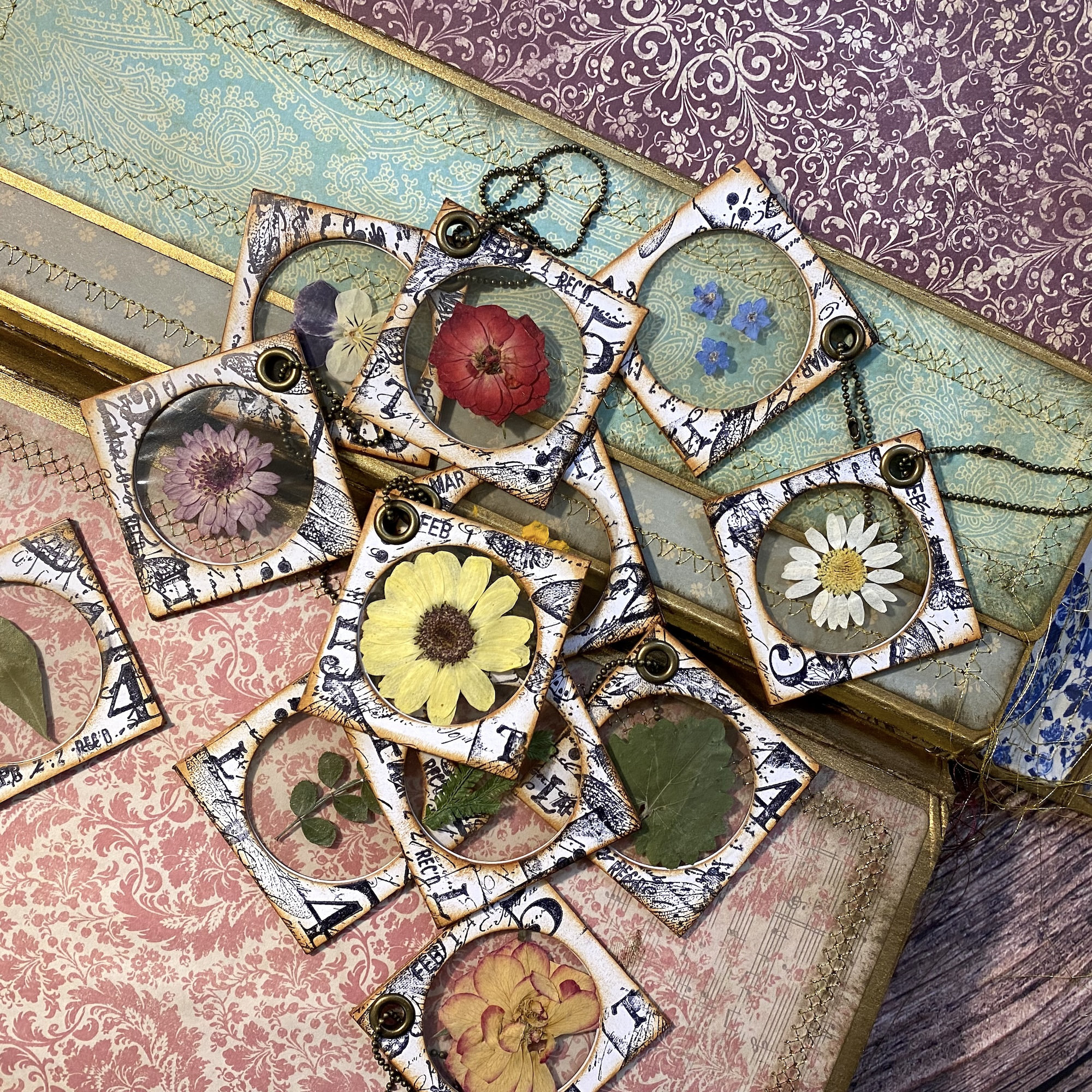 Botanical Specimen Slide Charms | 3 | Handmade Ephemera, Junk Journal Supplies, Journal Dangle, Journal Jewelry, Vintage Style