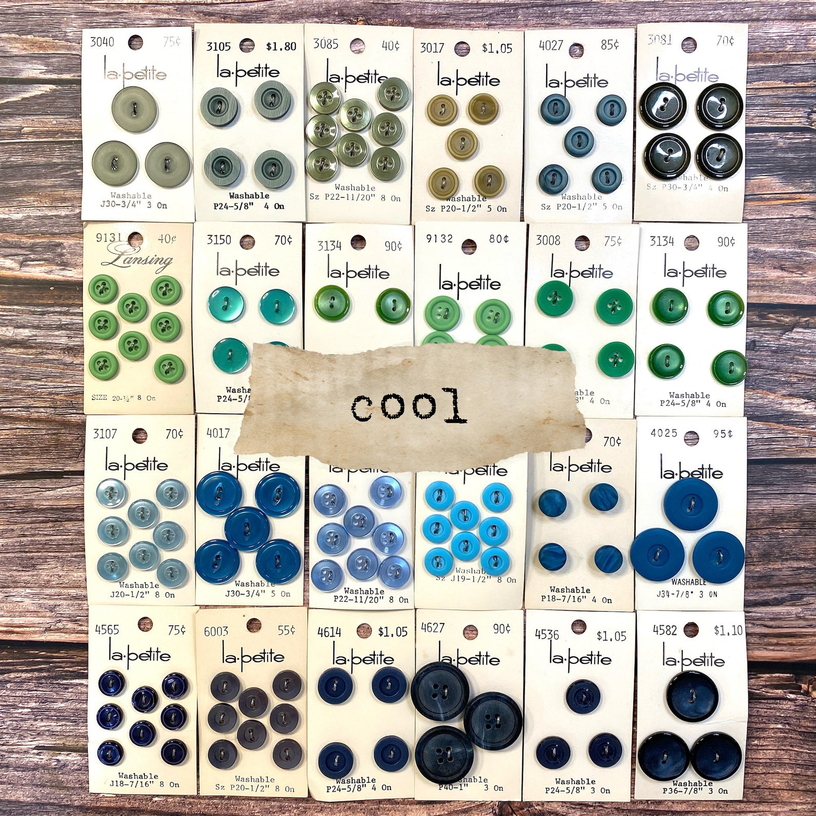 Button Line Card Vintage Button Cards | 5 Button Cards | Choose Color Family | Junk ...