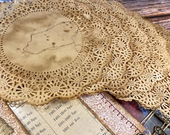 Pacote de guardanapos de papel rendado com manchas de café | Redondo de 15 cm | 10 | guardanapos de papel para diário, suprimentos para diário, itens efêmeros, papel para diário