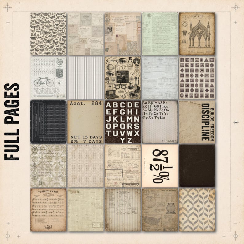 A4 Chart Pattern Junk Journal Bundle | Neutral Printable Papers | 175 Vintage Papers ...