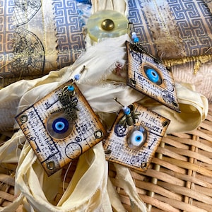 Charms de journal pour diapositives d'échantillons d'oeil grec de style vintage | 3 | Éphémères faits main, fournitures pour journaux indésirables, pendentif pour journal, bijoux pour journal, mati