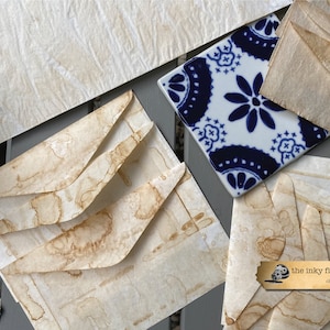 15 envelopes de papel vegetal com manchas de café, estilo vintage | Pacote com 3 tamanhos variados | Envelopes de papel vegetal, papel para diário, suprimentos para diário