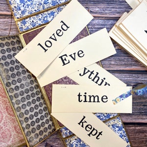 Vintage woordenschatkaarten grote flashcards | 5 kaarten | Vintage ephemera, benodigdheden voor ongewenste tijdschriften, scrapbooking, gemengde techniek, logboekprompts