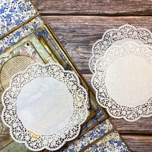 Vintage Doilies Rare Embossed Lace Paper Doily Aged 1960s | 8 " Round Lace | Junk Journal Supply, Ephemera, Scrapbooking, Junk Journal Paper