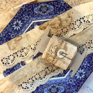 Rollo de papel de encaje de celofán teñido en café, 3 metros, recortes, papel de encaje vintage, papel de encaje, estilo grunge, suministros para diarios basura, efímeras