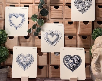 Cartes Flash coeur Saint-Valentin style vintage | Lot de 5 | Uni, pieds ou guirlandes | Décoration de ferme, Rustique, Journal indésirable, Cadeau, Étiquette