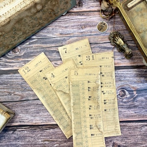 Koffiegeverfde tijdkaarten gestempelde ephemera | 5 stuks | Voorraad ongewenste tijdschriften, kortstondige, scrapbooking, collage, labels voor ongewenste dagboeken, Gemengde techniek