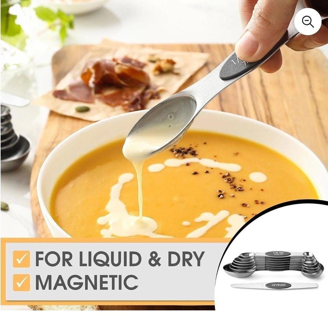 Magnetic Dual Sided Measuring Spoons With Leveler Set of 8-3 Colors to ...