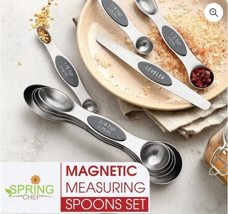 Magnetic Dual Sided Measuring Spoons With Leveler Set of 8-3 Colors to ...