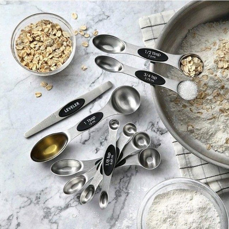 Magnetic Dual Sided Measuring Spoons With Leveler Set of 8-3 Colors to ...