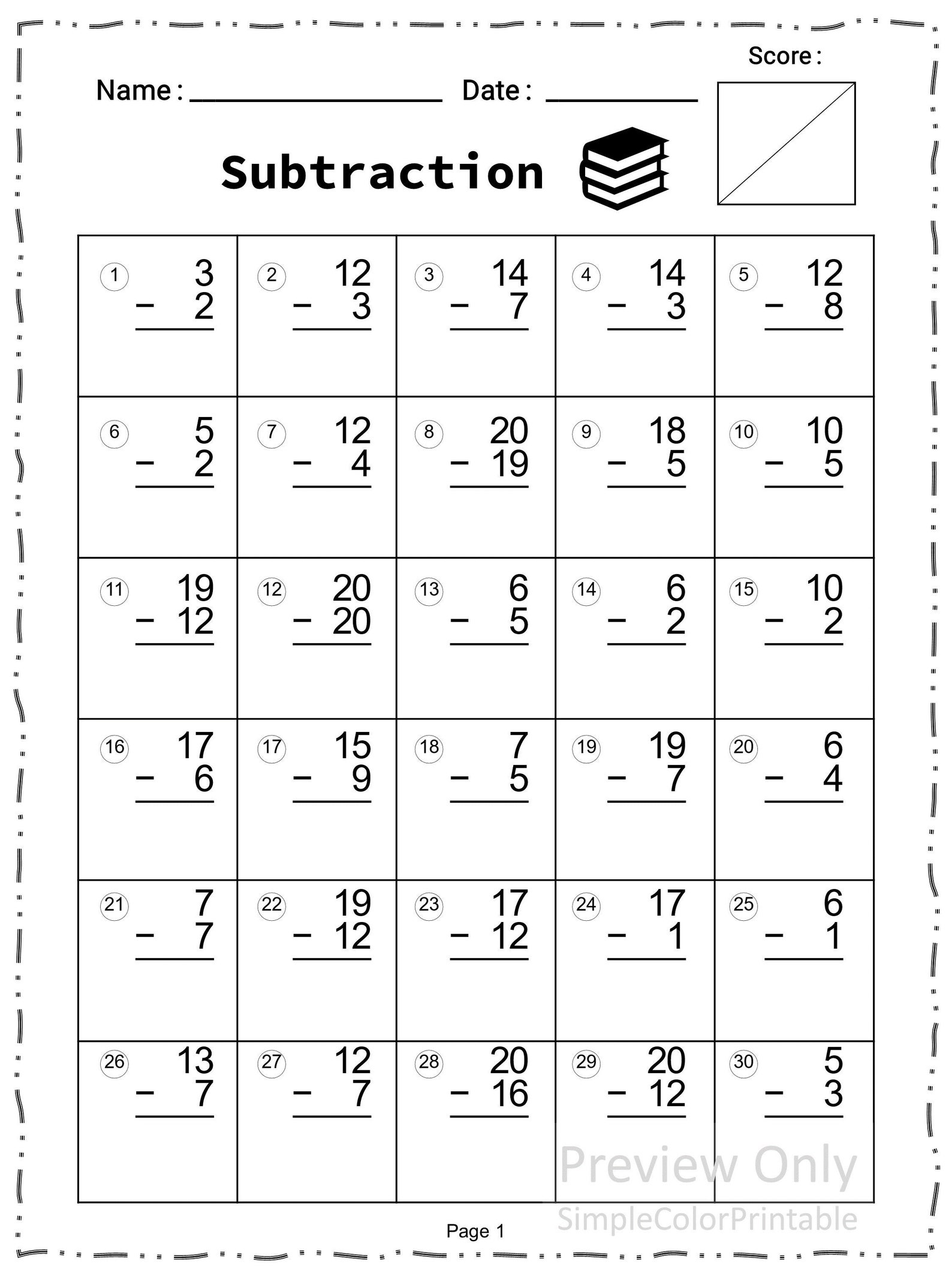 subtraction-worksheets-20-printable-worksheets-numbers-1-20-etsy